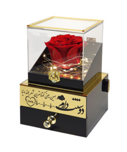 باکس گل رز جاودان مدل گنجینه کشودار مشکی